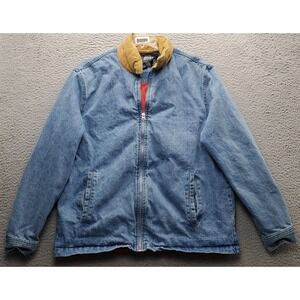 DTMD Jean Jacket Womens Large Blue Denim Quilted Lined Corduroy Collar Full Zip